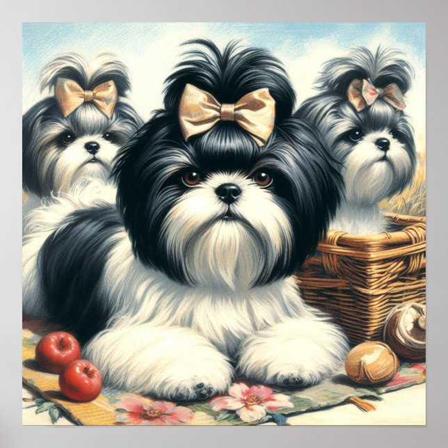 Poster Pintura em Cute Vintage Shih-Tzu (Frente)