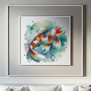 Poster Pintura em Grande Aquarela Pintura em Koi Fish Art