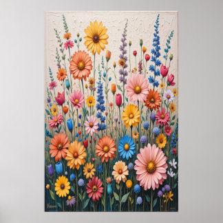 Poster Pintura em Tela Flor 3D Textura Colorida Selvagem