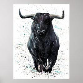 Poster Pintura em Watercolor Buffalo Bull