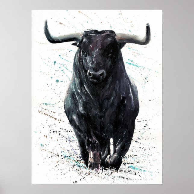 Poster Pintura em Watercolor Buffalo Bull (Frente)