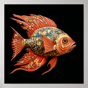 Poster Pintura Escura de Peixe Vermelho