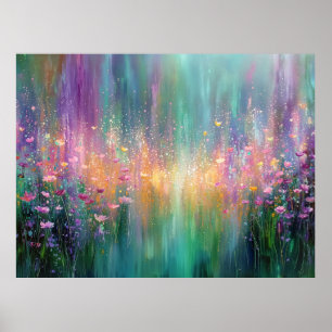 Poster Pintura Floral Abstrata com Cores Vibrantes