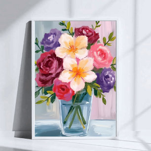 Poster Pintura Floral Aquarela de Buquê de Flores