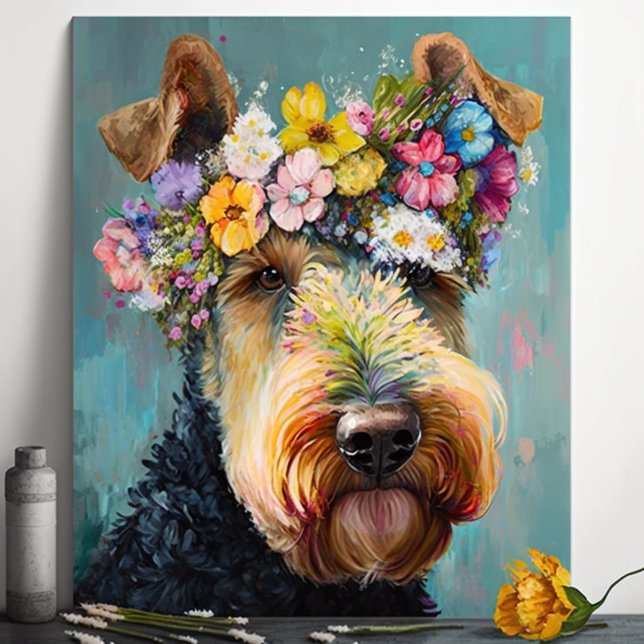 Poster pintura floral de Abstrato de Terrier Airedale (Criador carregado)