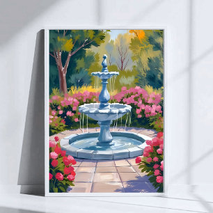 Poster Pintura Floral de Fonte de Jardim Arte em Aquarela