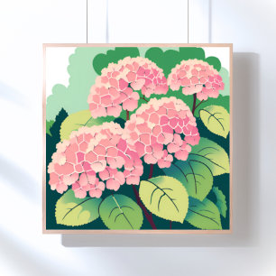 Poster Pintura Floral de Hortênsia Rosa