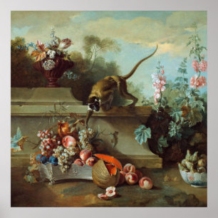 Poster Pintura Floral de Macaco Seco