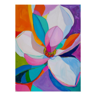 Pôster Pintura Floral de Magnólia Abstrata Vibrante