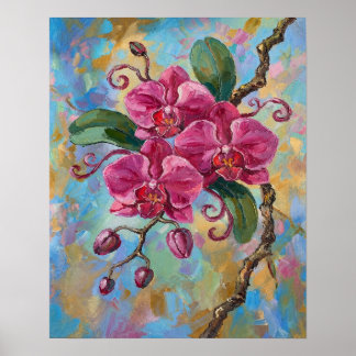 Poster Pintura Floral de Orquídea Rosa