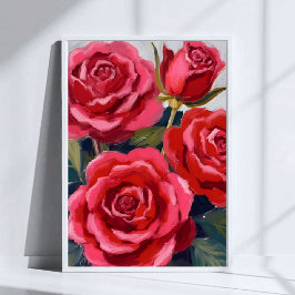 Poster Pintura Floral do Rosa vermelha
