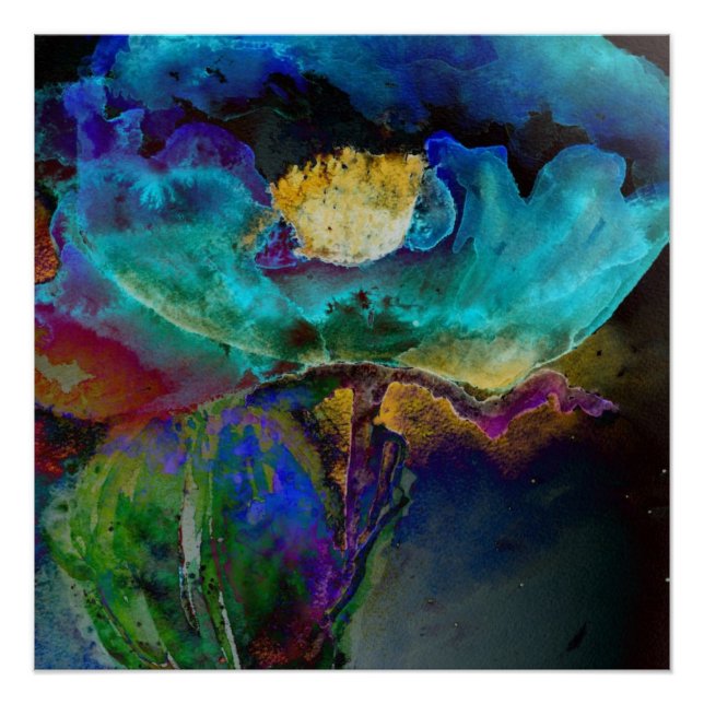 Pôster Pintura floral romântica elegante de teal (Frente)