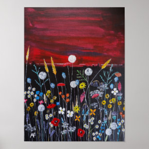 Poster Pintura Flores Silvestres ao Pôr do Sol por Alfred