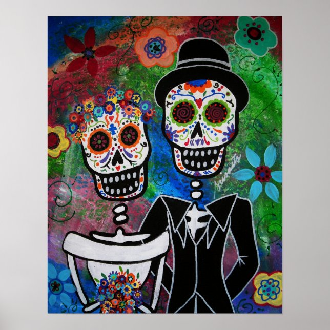 Pôster Pintura Folk de Casamento Mexicano (Frente)