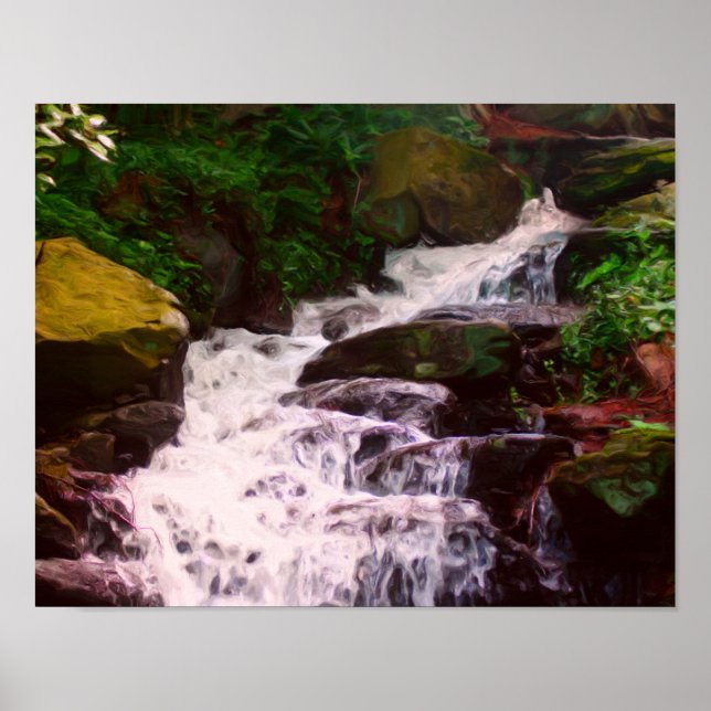 Pôster Pintura Fotográfica de Óleo de Cascata de Madeira  (Frente)