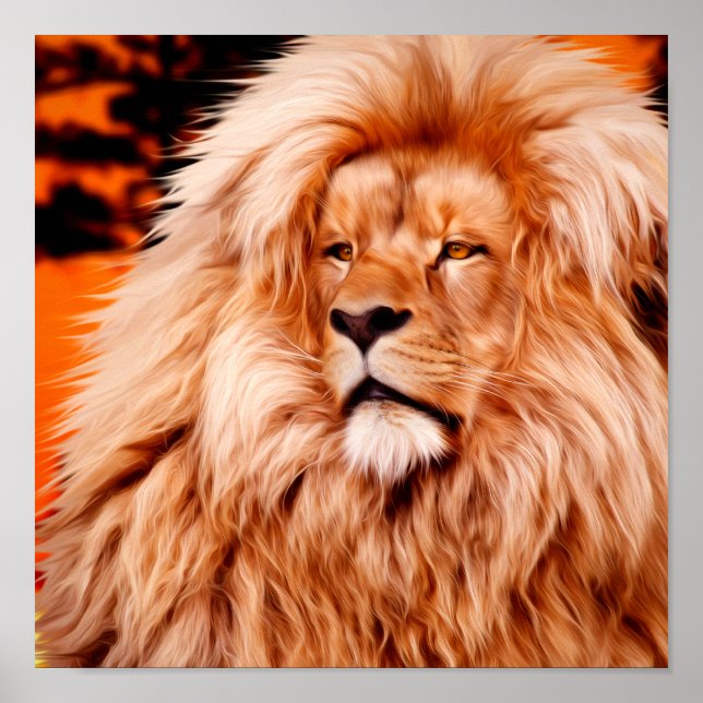 Pôster Pintura Fotográfica Lion Orange African Sky (Frente)