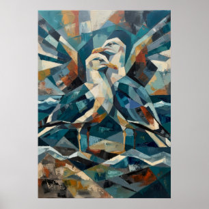 Poster Pintura Geométrica Abstrata de Gaivota Costeira Oc