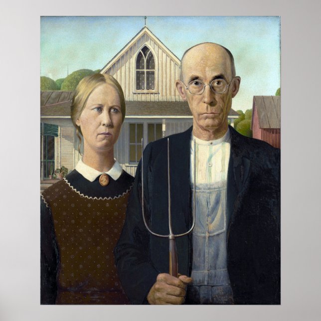 Pôster Pintura Gótica Americana por Grant Wood (Frente)