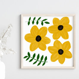 Poster Pintura Gráfica de Flores Modernas Amarelas e Ousa