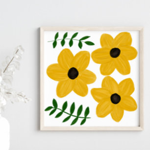 Poster Pintura Gráfica de Flores Modernas Amarelas e Ousa