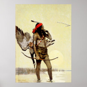 Poster Pintura Histórica de NC Wyeth Caça Indígena Nativa