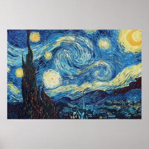 Pôster Pintura impressionista da noite estrelado de Van