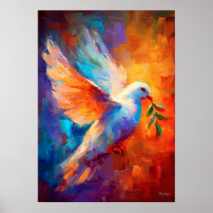 Poster Pintura Impressionista da Pomba da Paz Voadora
