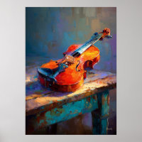 Pintura Impressionista de Violino Arte de Música C