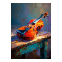 Pintura Impressionista de Violino Arte de Música C