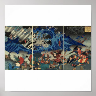Pôster Pintura japonesa antiga do samurai e dos Mongols