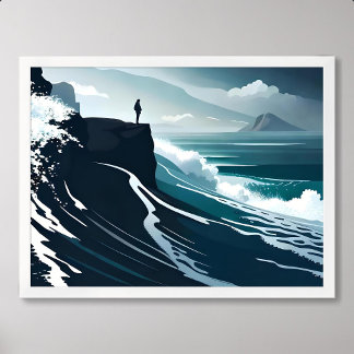 Poster pintura marítima grande onda tempestade noite escu