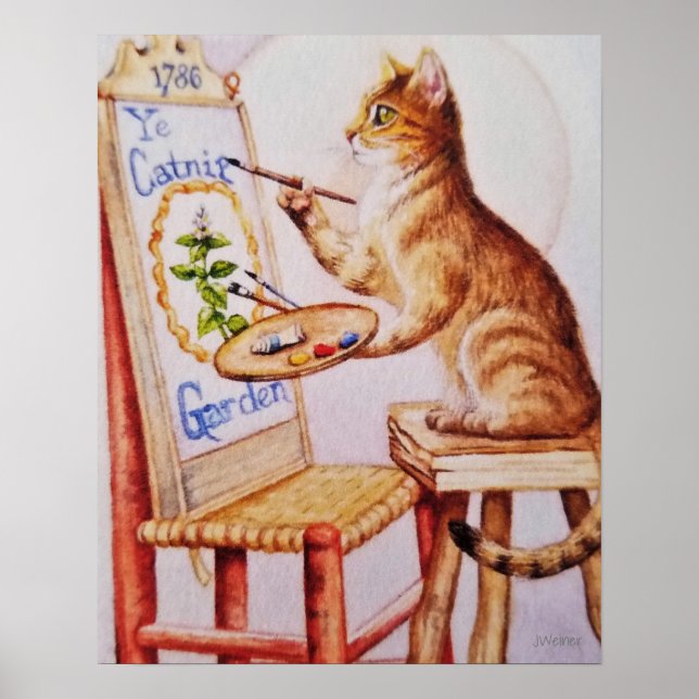 Poster Pintura Marrom para Artista Cat Painting Watercolo (Frente)