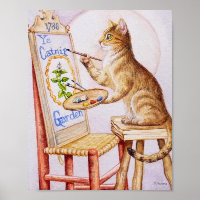 Poster Pintura Marrom para Artista Cat Painting Watercolo (Frente)