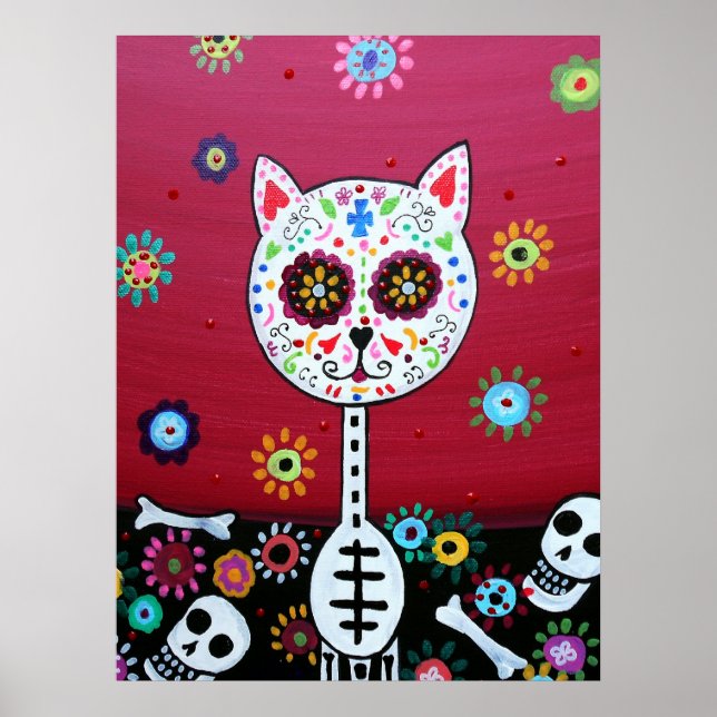PÔSTER PINTURA MEXICAN CAT DIA DE LOS MUERTOS (Frente)