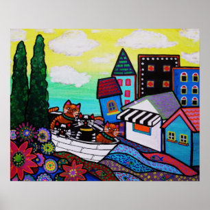 PÔSTER PINTURA MEXICANA DO BARCO DO CAT DA CIDADE