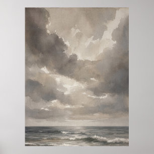 Poster Pintura Minimalista de Paisagem Marítima em Bege e