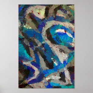 Poster pintura moderna abstrato de Cinza azul