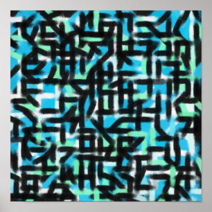 Poster pintura moderna de abstrato a preto e azul
