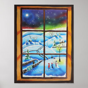 Poster Pintura mural da parede da janela do inverno