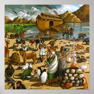 Pôster Pintura mural de Noah e da arca: Animais,