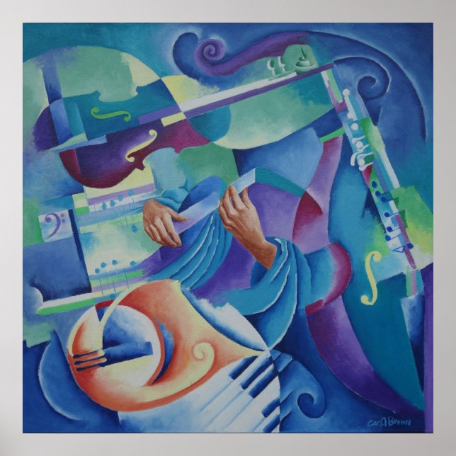 Poster Pintura musical - Quadrado em Azul Menor (Frente)