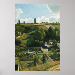 Poster Pintura na paisagem da aldeia de Vintage