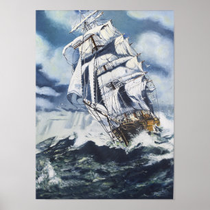 Poster Pintura Náutica de Navio no Oceano