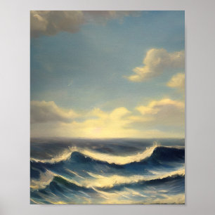 Poster pintura náutica do céu nublado ondas oceânicas
