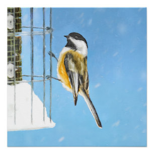 Pôster Pintura no alimentador - Arte de pássaro original