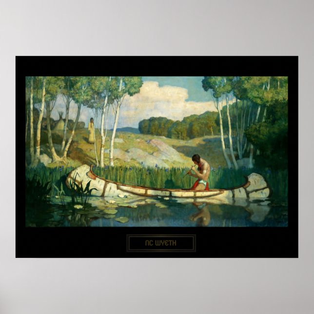 Pôster Pintura Ocidental de NC Wyeth Chamada de Amor Indí (Frente)