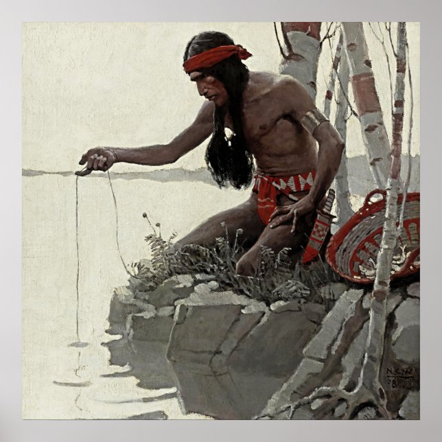 Poster Pintura Ocidental de NC Wyeth “Fishing” (Frente)