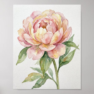 Poster Pintura Original em Aquarela: "Blushing Peony Bloo