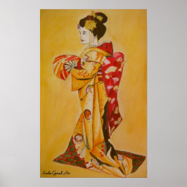 Poster Pintura original em aquarela japonesa Geisha