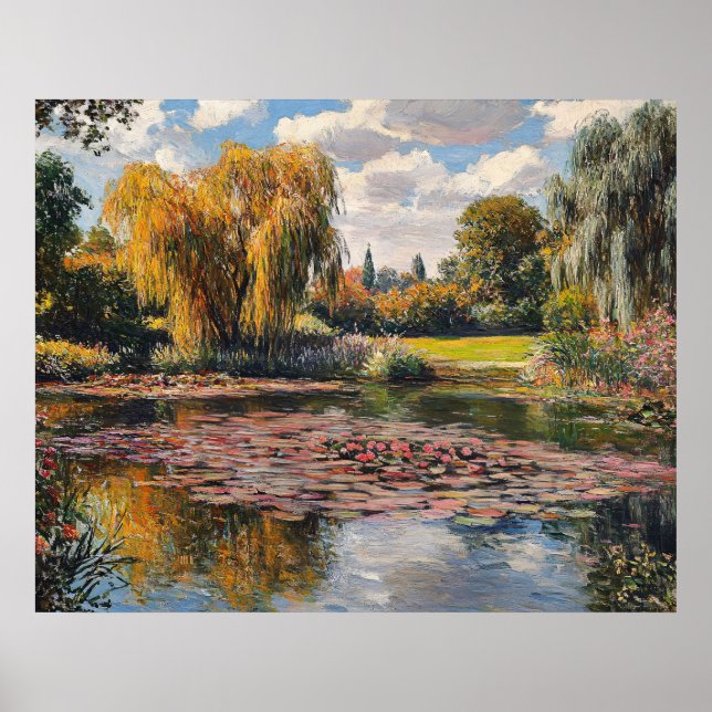 Poster Pintura paisagística de árvore salgueiro e folhas  (Frente)